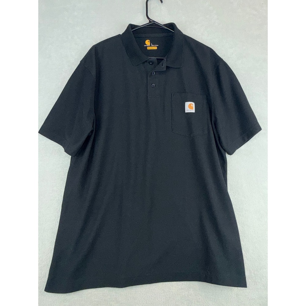 Carhartt Mens Large K570 BLK Original Fit Short Sleeve Pocket Polo Shirt Black